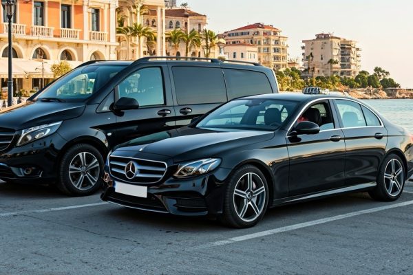 Black,Taxi,Mercedes,E,Class,And,Black,Taxi,Minivan,Mercedes